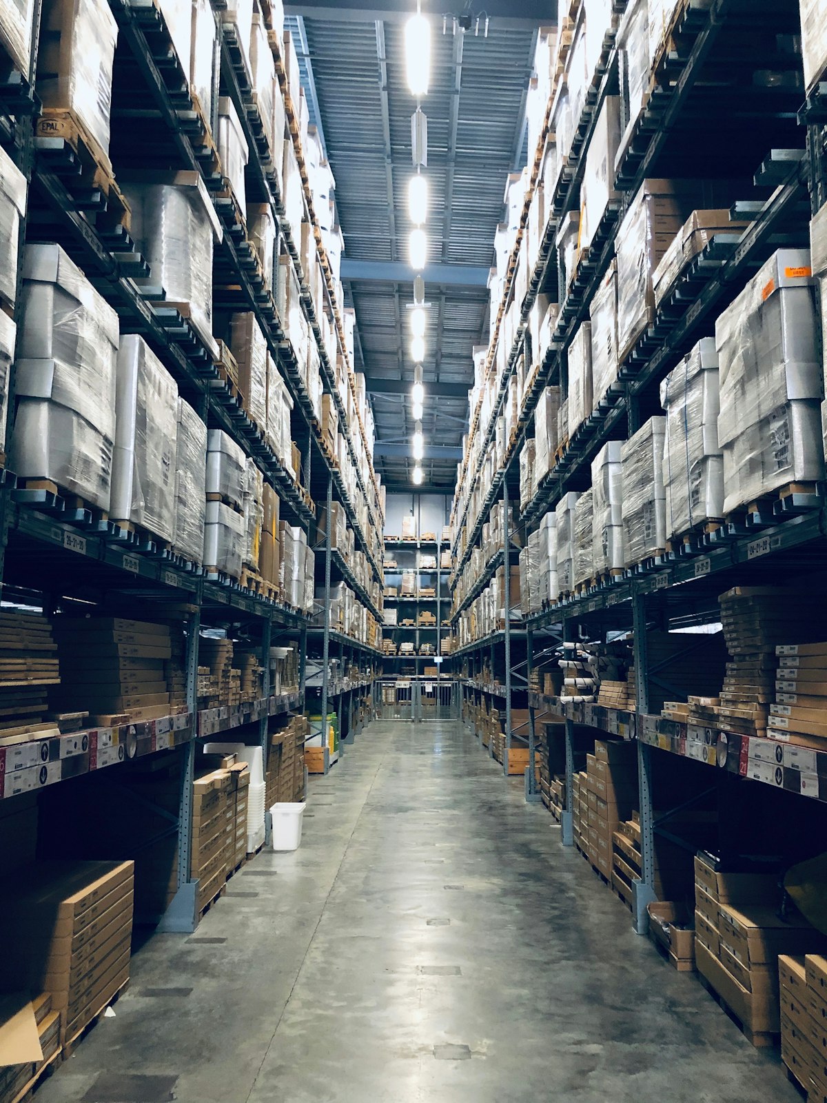 Export warehouse with packaged goods ready for shipment